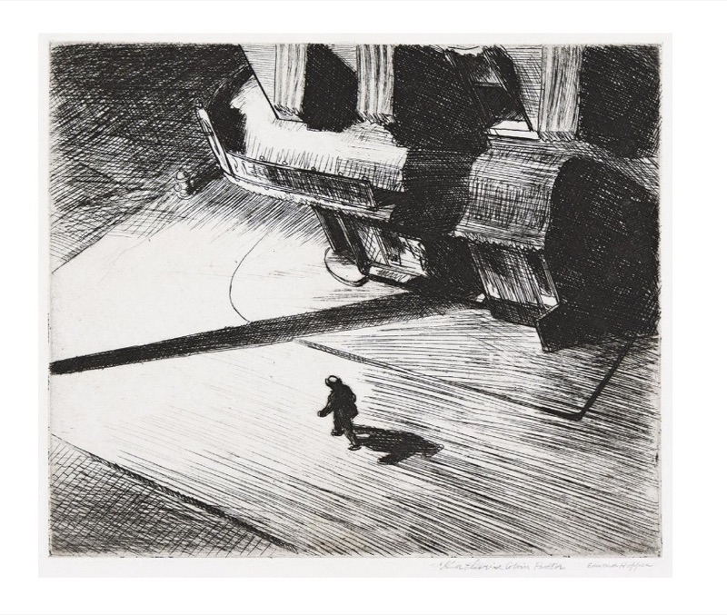 Night Shadows, 1921 - etching on paper by Edward Hopper (American, 1882-1967)