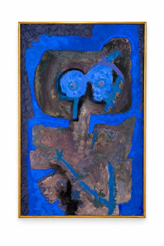 Rodolfo Nieto (Mexican, 1936-1985), Untitled (Abstract Figure), framed oil on canvas in electric blue and earth tones